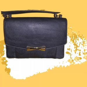 Betsey Johnson Sleek Black Gold Bow Handbag